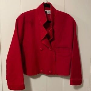 𝅺vintage MERLE RED Cropped Boiled 💯Wool Double Breasted Jacket Coat